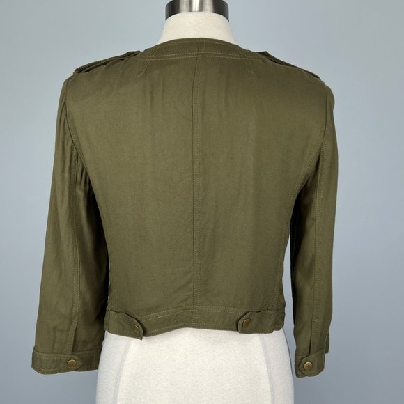 Rachel Roy Womens Snap Front Crop Utility Jacket Olive Green Bomber size Large - Picture 6 of 11